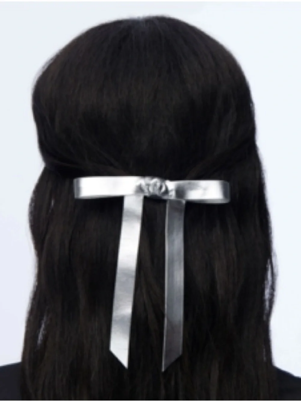 Lele Sadoughi Silver Bardot Faux Leather Bow Barrette - NWT